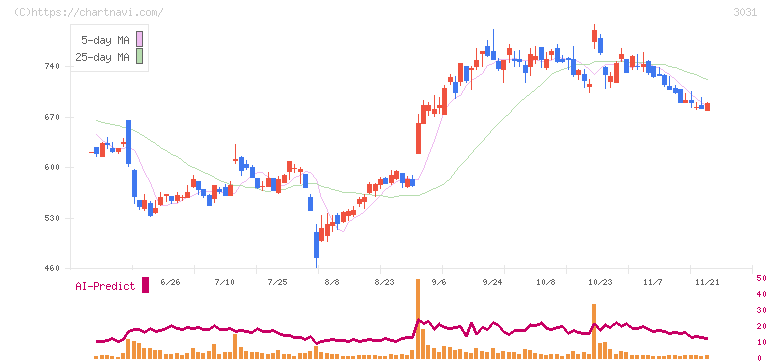 ラクーンホールディングス(3031)の日足チャート