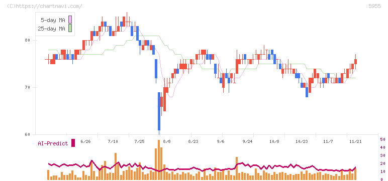 ワイズホールディングス(5955)の日足チャート