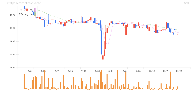 エリッツホールディングス(5533)の日足チャート