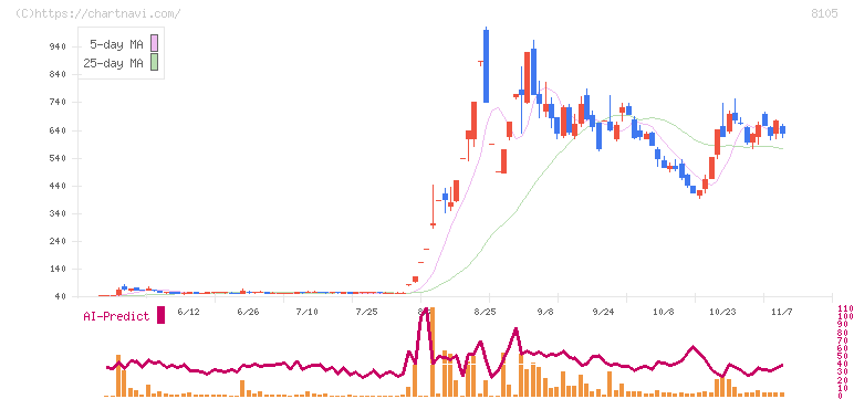 堀田丸正(8105)の日足チャート