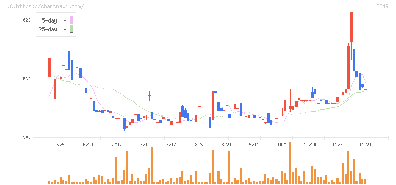 日本テクノ・ラボ(3849)の日足チャート