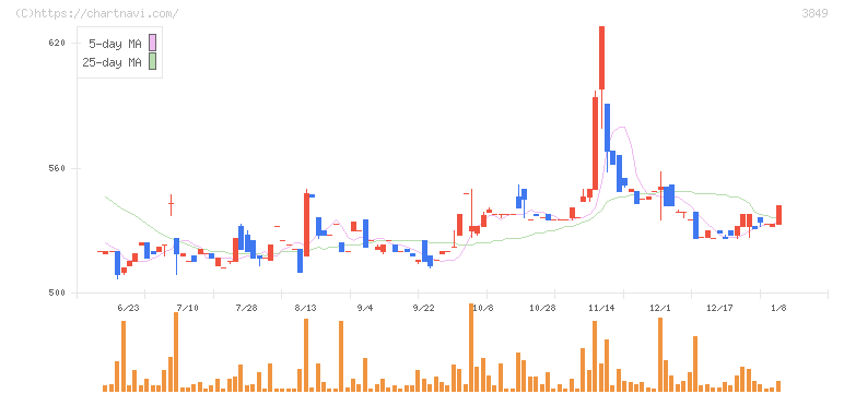 日本テクノ・ラボ(3849)の日足チャート