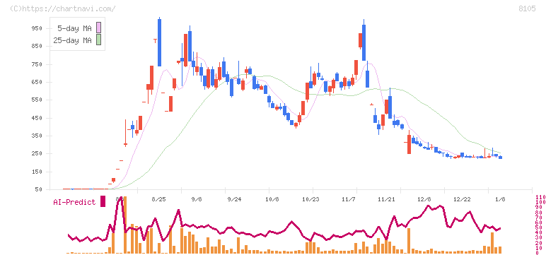 堀田丸正(8105)の日足チャート