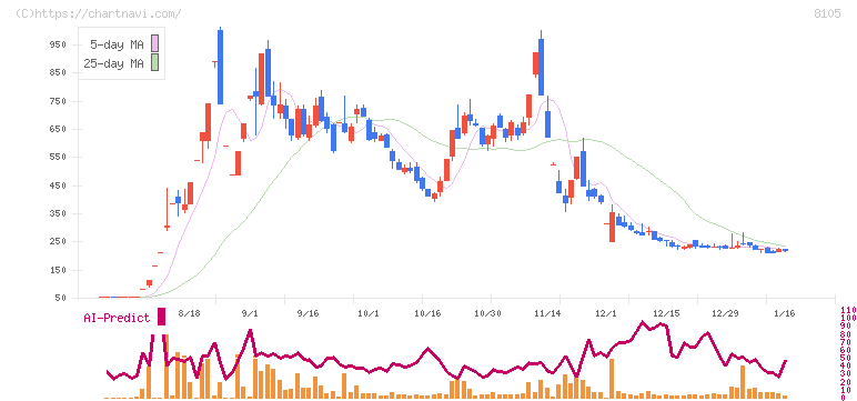 堀田丸正(8105)の日足チャート