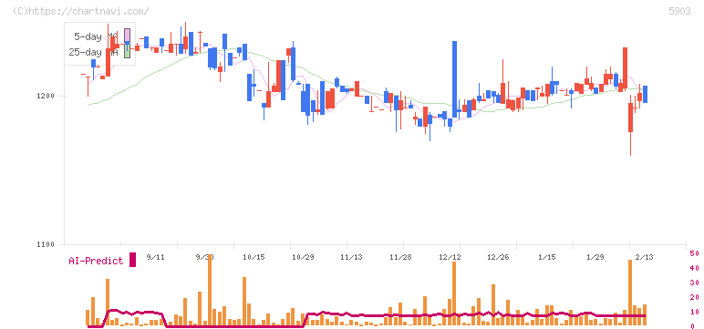 ＳＨＩＮＰＯ(5903)の日足チャート