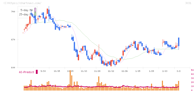 ラクーンホールディングス(3031)の日足チャート