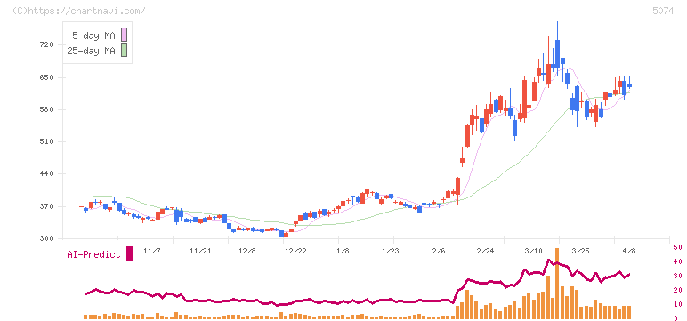 テスホールディングス(5074)の日足チャート
