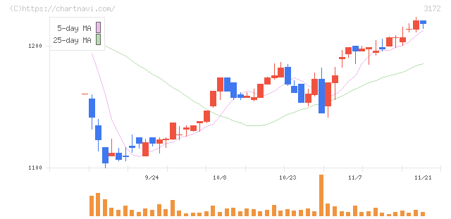 ティーライフ(3172)の日足チャート