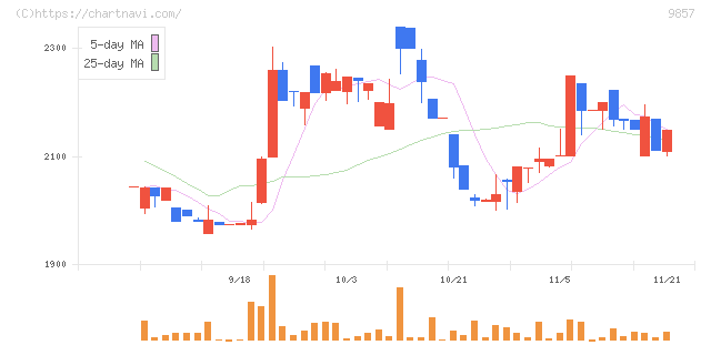 英和(9857)の日足チャート