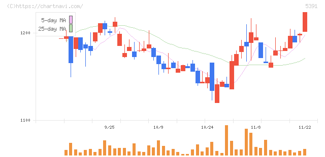 エーアンドエーマテリアル(5391)の日足チャート