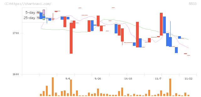 エリッツホールディングス(5533)の日足チャート