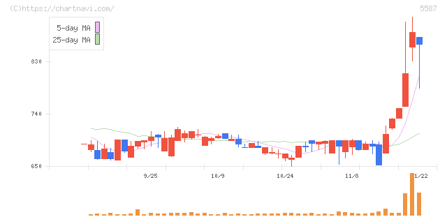 インバウンドプラットフォーム(5587)の日足チャート