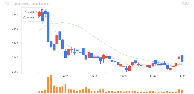 Ｊａｐａｎ　Ｅｙｅｗｅａｒ　Ｈｏｌｄｉｎｇｓ(5889)の日足チャート