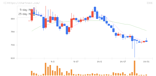 日本製麻(3306)の日足チャート