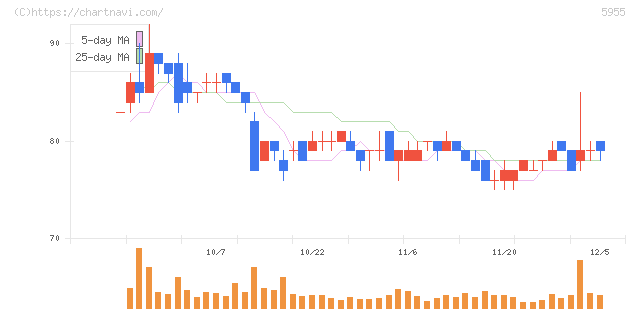 ワイズホールディングス(5955)の日足チャート