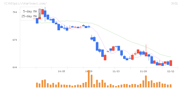 ラクーンホールディングス(3031)の日足チャート