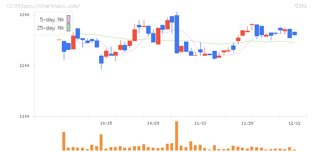 エーアンドエーマテリアル(5391)の日足チャート