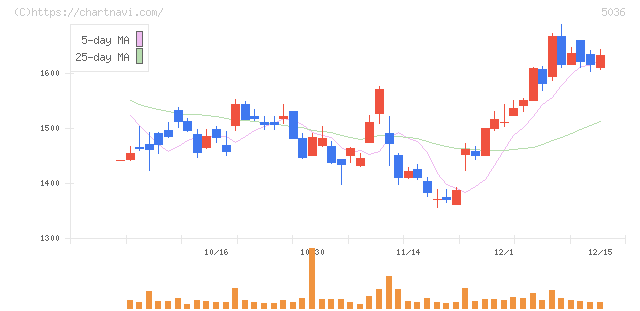 日本ビジネスシステムズ(5036)の日足チャート