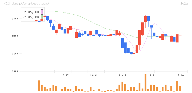 ビースタイルホールディングス(302A)の日足チャート