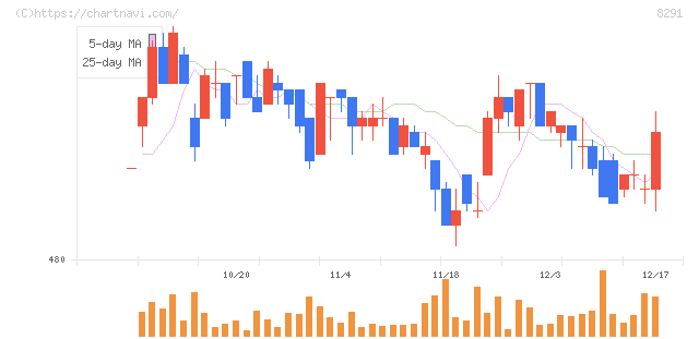 日産東京販売ホールディングス(8291)の日足チャート