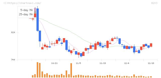 ＭｒＭａｘＨＤ(8203)の日足チャート