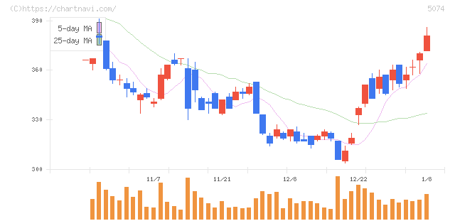 テスホールディングス(5074)の日足チャート