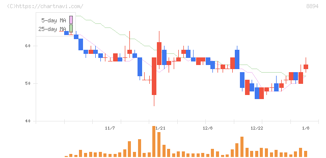ＲＥＶＯＬＵＴＩＯＮ(8894)の日足チャート