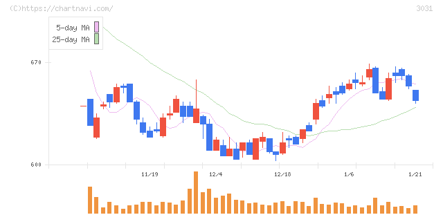 ラクーンホールディングス(3031)の日足チャート