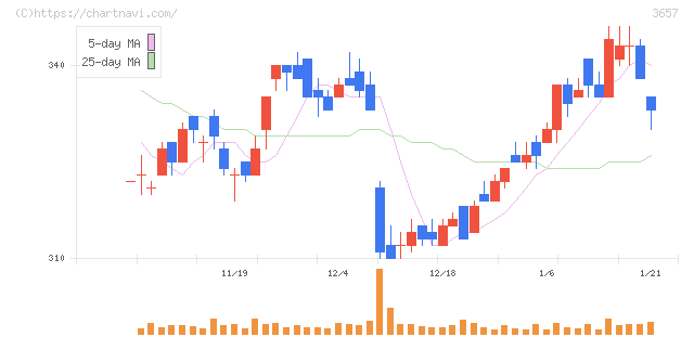 ポールトゥウィンホールディングス(3657)の日足チャート