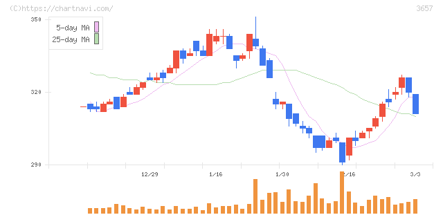 ポールトゥウィンホールディングス(3657)の日足チャート