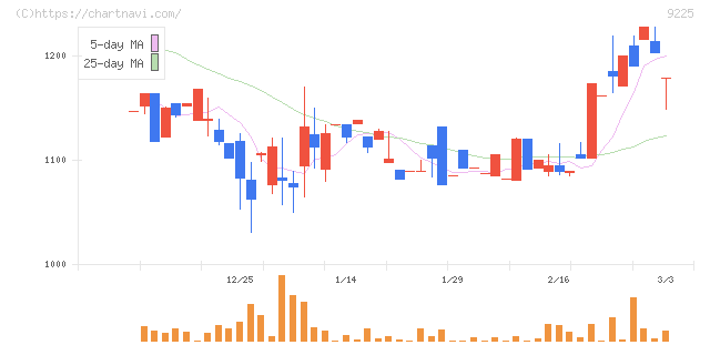 ブリッジコンサルティンググループ(9225)の日足チャート