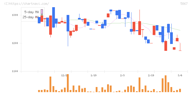 エスネットワークス(5867)の日足チャート