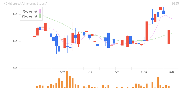 ブリッジコンサルティンググループ(9225)の日足チャート