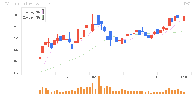 テスホールディングス(5074)の日足チャート