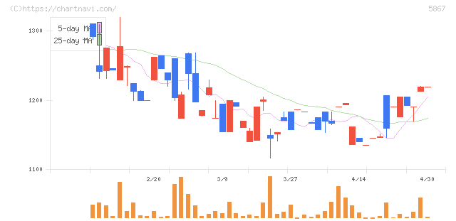エスネットワークス(5867)の日足チャート