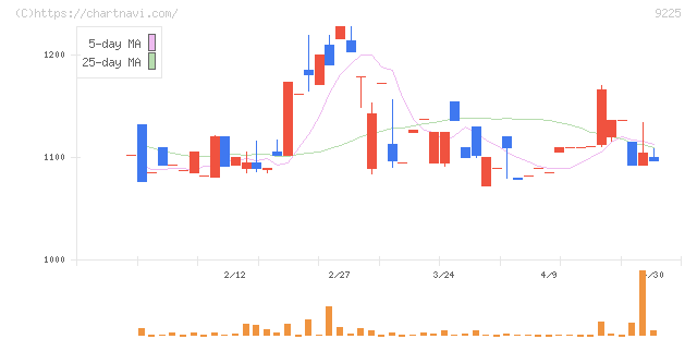 ブリッジコンサルティンググループ(9225)の日足チャート