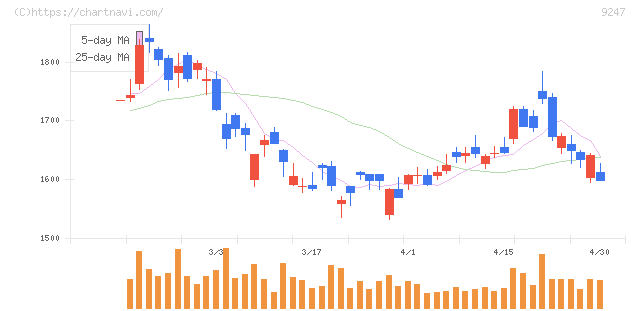 ＴＲＥホールディングス(9247)の日足チャート