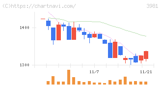 ビーグリー(3981)の日足チャート