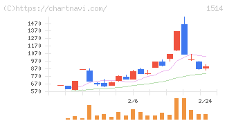 住石ホールディングス(1514)の日足チャート